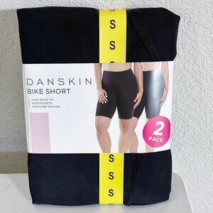 NEW Danskin Women’s High Waist Bike Shorts 2-Pack Black Size S NWT Side Pockets